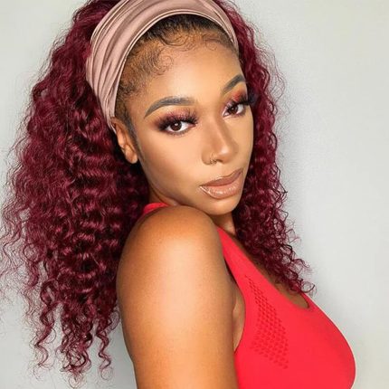 Aiterina Headband Wig Deep Wave 12 Inch Human Hair Headband Wig Curly hair Glueless Human Hair Wigs Machine Made No Lace deep Curly Headband Wig Natural color